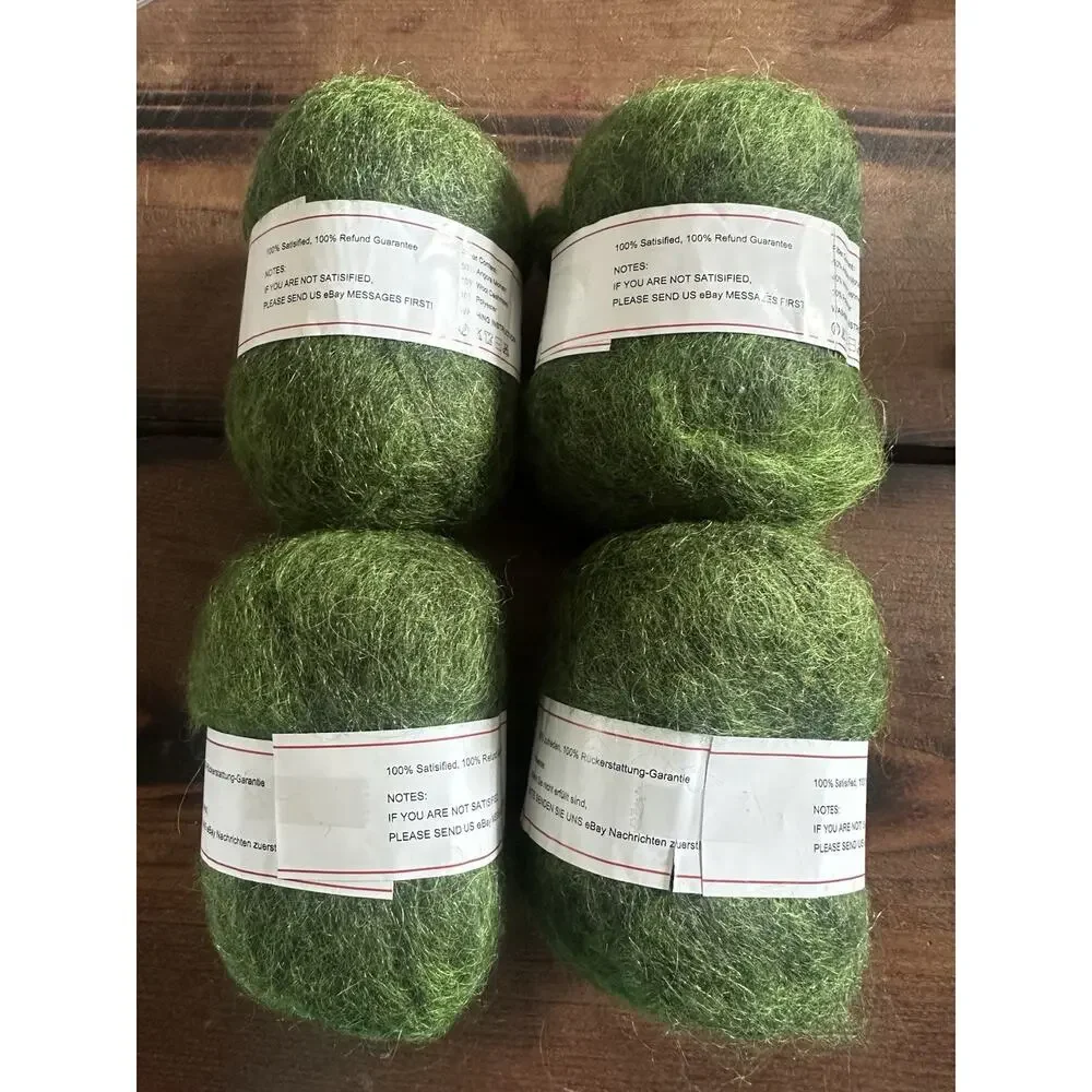 Angora mohair and wool cashmere yarn green lot of 4 NEW Knitting crafts